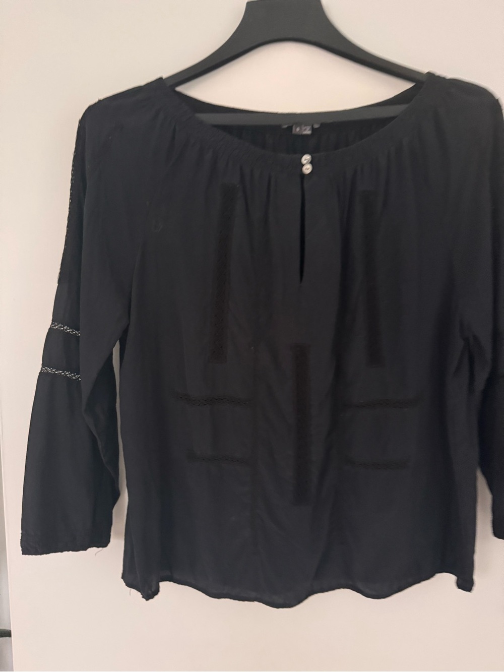 Vince Women’s Black Peasant Blouse with Button Detail and Lace